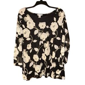 CJ Banks Womens Plus Black‎ Floral Lace Overlay Blouse 3X 3/4 Sleeve Romantic